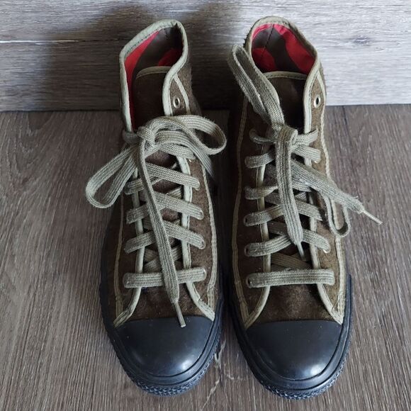 CONVERSE Olive Textured Wool High Top Sneakers Men's 5.5 - Women's 7.5 - Picture 4 of 9